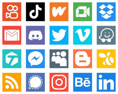 Complete Social Media Icon Pack 20 icons such as text; discord; google meet; mail and gmail icons. High quality and minimalist