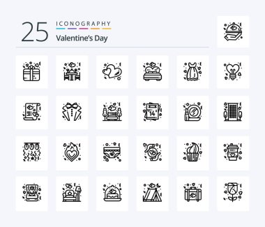 Valentines Day 25 Line icon pack including date. wedding. heart. valentine. bed