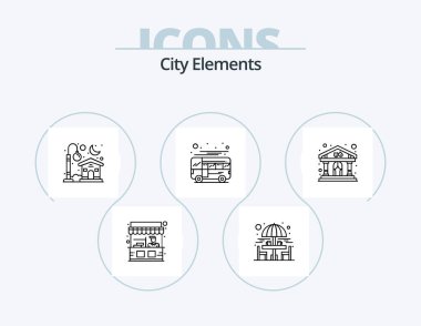 City Elements Line Icon Pack 5 Icon Design. parking. cycle. building. party. music