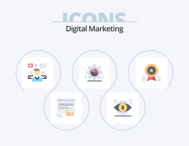 Digital Marketing Flat Icon Pack 5 Icon Design. pie graph. cog. finance. group. chat