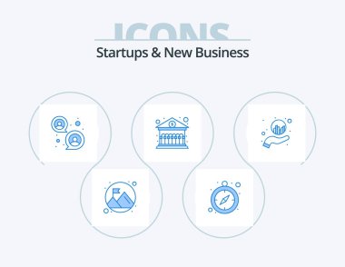 Startups And New Business Blue Icon Pack 5 Icon Design. . hand. focus group. graph. building