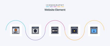 Website Element Line Filled Flat 5 Icon Pack Including app. favorite. design. bookmark. website