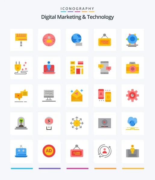 Creative Digital Marketing Technology Flat Icon Pack Plug Network Globe — Stok Vektör