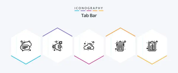 Tab Bar Line Icon Pack Including Upload List Check List — Stock Vector