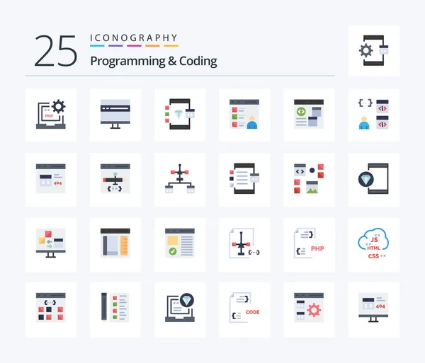 Programmering Codering Flat Color Icoon Pack Inclusief Ontwikkelen App Ontwikkeling — Stockvector