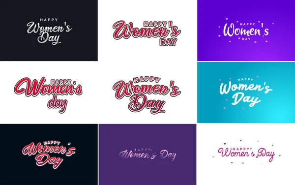 Eight March Typographic Design Set Happy Women Day Theme — Image vectorielle
