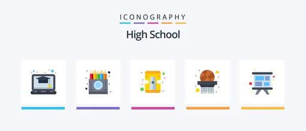 High School Flat Icon Pack Including Training Study Pencil Presentation — Vettoriale Stock