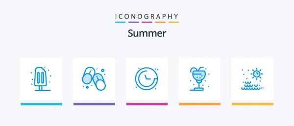 Summer Blue Icon Pack Including Sea Ice Compass Glass Beverage — Vettoriale Stock