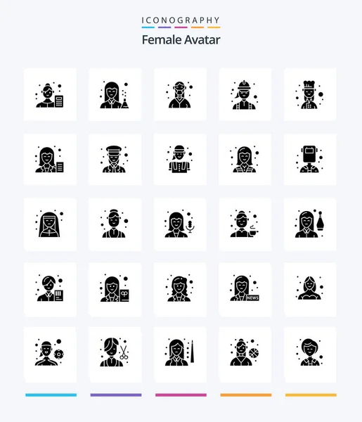 Kreative Weibliche Avatar Glyph Solid Black Icon Pack Wie Ingenieur — Stockvektor