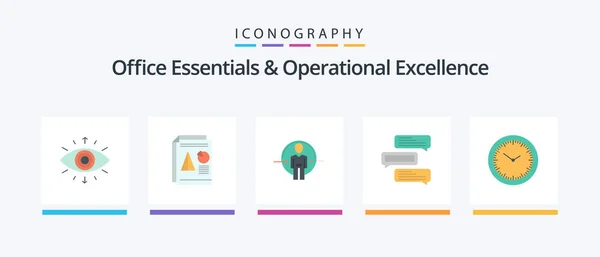 Office Essentials Operational Exellence Flat Icon Pack Включая Комментарии Поболтать — стоковый вектор