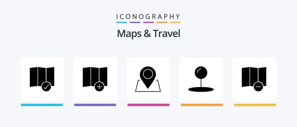 Maps Travel Glyph Icon Pack Including Pin Delete Creative Icons — Stock Vector