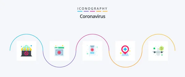 Coronavirus Flat Icon Pack Включая Предупреждение Путешествие Отчет Пациента Самолёт — стоковый вектор
