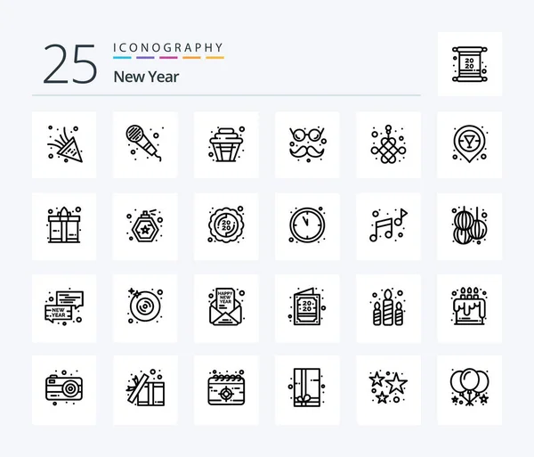 New Year Line Icon Pack Including Year Knot Sweet Chinese — Stock Vector
