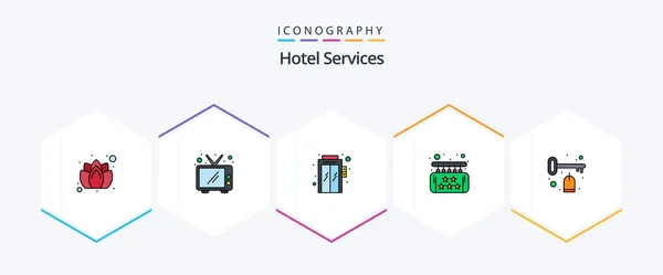 Hotel Services Filledline Icon Pack Including Tag Key Lift Service — Stockvector