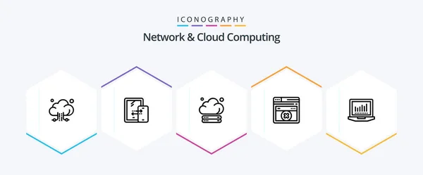 Network Cloud Computing Line Icon Pack Including Tecnology Laptop Cloud — Stock Vector