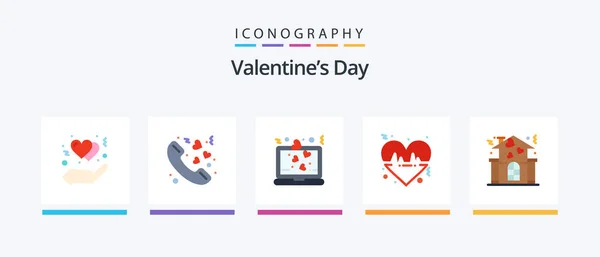 Valentines Day Flat Icon Pack Including Home Love Heart Line — Stok Vektör