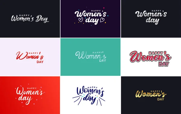 Pink Happy Women Day Typographical Design Elements Set Greeting Cards — Stockový vektor