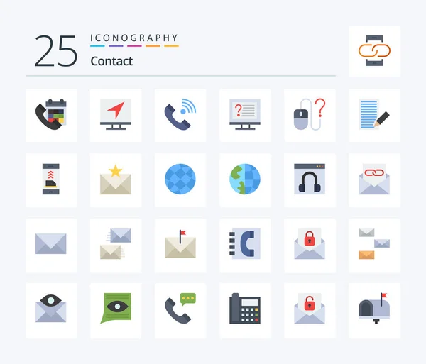 Contact Flat Color Icon Pack Including Desktop Computer Message Outgoing — Stockvektor