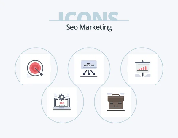 Seo Marketing Flat Icon Pack Projekt Ikony Prezentacja Seo Walizka — Wektor stockowy