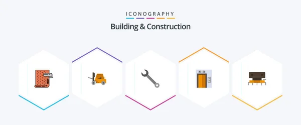 Building Construction Flat Icon Pack Including Level Building Transport Lift — Wektor stockowy