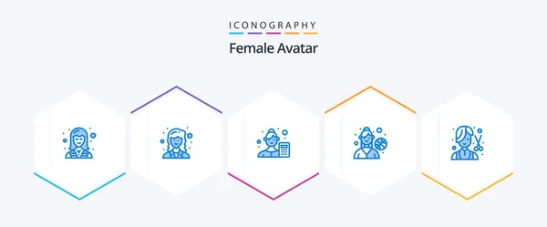 Female Avatar Blue Icon Pack Including Barber Female Player Scientist — Stockový vektor