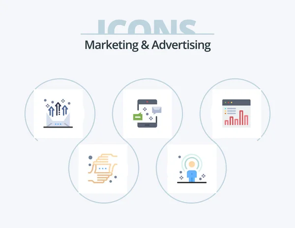 Μάρκετινγκ Και Διαφήμιση Επίπεδη Εικονίδιο Πακέτο Εικονίδιο Σχεδιασμό Email Επικοινωνία — Διανυσματικό Αρχείο