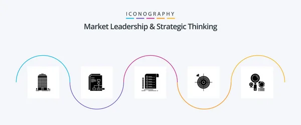 Marktführerschaft Und Strategisches Denken Mit Glyph Icon Pack Inklusive Zielvorgabe — Stockvektor