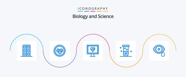 Biology Blue Icon Pack Including Eye Laboratory Heart Chemistry Biology — Stok Vektör