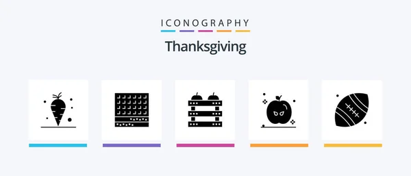 Paquete Iconos Thanksgiving Glyph Incluido Fútbol Americano Acción Gracias Waffle — Archivo Imágenes Vectoriales