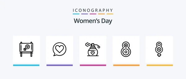 Womens Day Line Icon Pack Including Laws Equality Eight March — Stock Vector