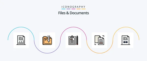 Files Documents Line Filled Flat Icon Pack Including Data Content — 图库矢量图片