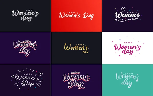 Pink Happy Women Day Typographical Design Elements Set Greeting Cards — 图库矢量图片