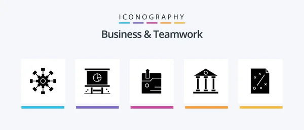 Business Teamwork Glyph Icon Pack Including Finance Business Columns Planning — Vector de stock