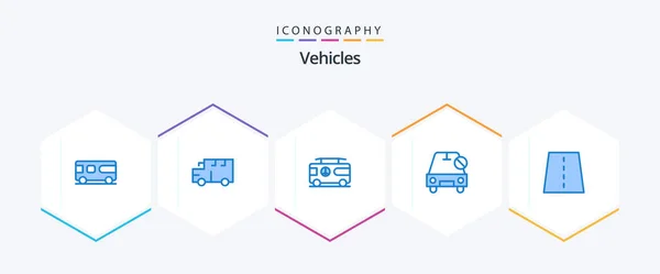 Vehicles Blue Icon Pack Including Bridge Combo Car — 图库矢量图片