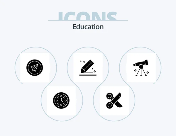 Education Glyph Icon Pack Icon Design Pencil Compose Scissor Paper — Stok Vektör