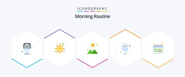 Morning Routine Flat Icon Pack Including Planning Calendar Sunset Mirror – Stock-vektor