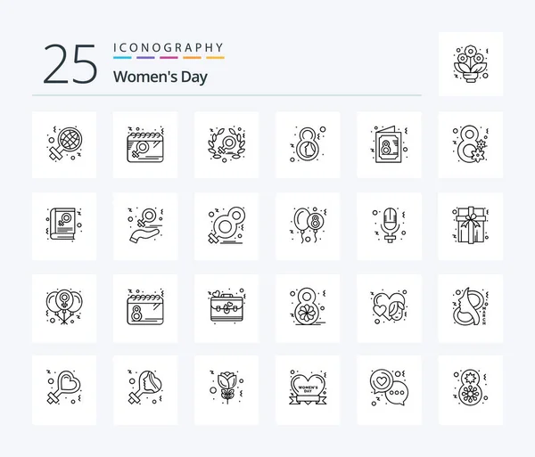 Frauentag Line Symbolpaket Mit Karte Symbol Frauen Weiblich Tag — Stockvektor