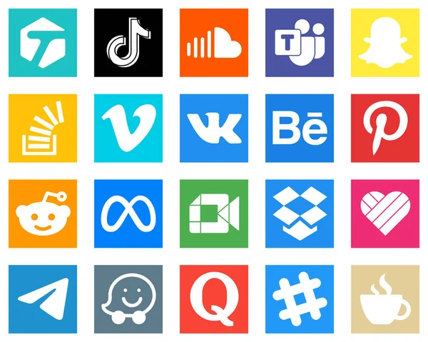 Essentiële Social Media Iconen Zoals Video Overflow Muziek Stock Stockoverflow — Stockvector