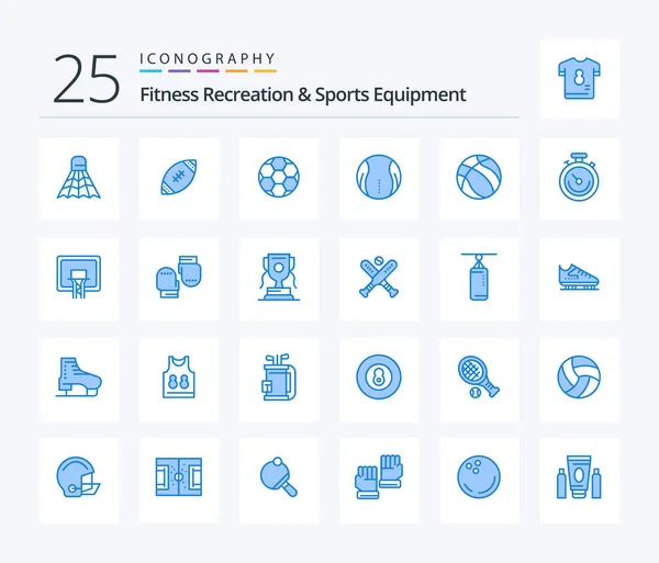健身娱乐和运动设备25蓝色图标包 包括球 英式橄榄球网球 — 图库矢量图片
