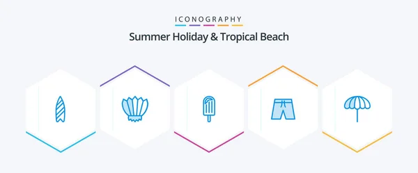 Beach Blue Icon Pack Including Beach Short Outdoor Clothing Ice — Stok Vektör