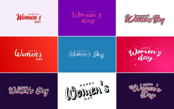 Happy International Woman Dayのサインとエンブレムベクトルデザイン要素のセット サインだ ラベル バッジコレクション — ストックベクタ
