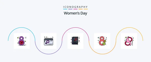 Womens Day Line Filled Flat Icon Pack Inklusive Geschenk Frauen — Stockvektor