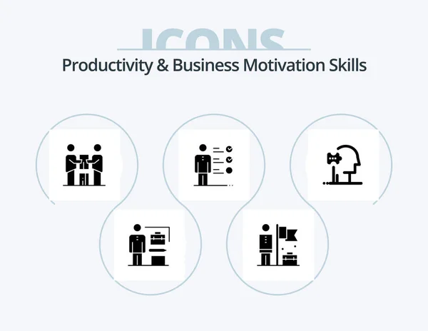 Productividad Motivación Empresarial Habilidades Glyph Icon Pack Icon Design Psiquiatría — Vector de stock