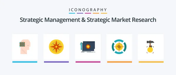 Strategic Management Strategic Market Research Flat Icon Pack Including Hammer — ストックベクタ