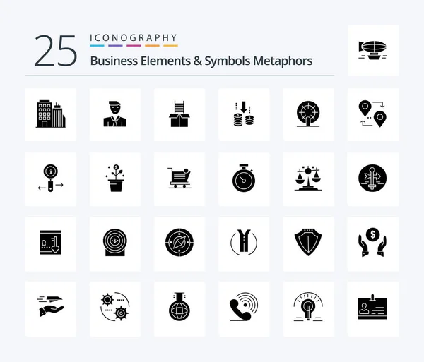 Business Elements Symbols Metaphors Solid Glyph Icon Pack Including Wheel - Stok Vektor