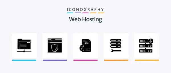Web Hosting Glyph Icon Pack Including Settings Shield Ssl Document — Stock Vector