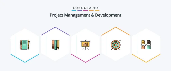 Project Management Development Filledline Icon Pack Including Focus Dart Items — ストックベクタ