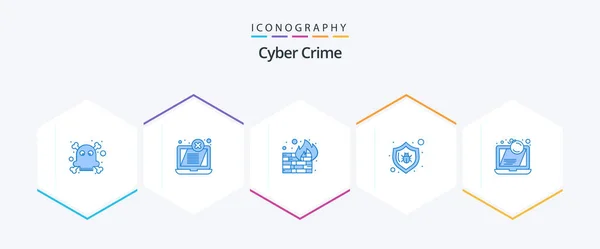 Cyber Crime Blue Icon Pack Including Computer Attack Firewall Security — Stok Vektör