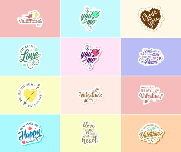 Valentine Day Time Romance Beautiful Artistry Stickers — Stok Vektör