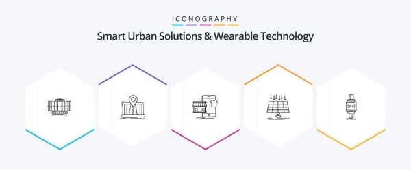 Smart Urban Solutions Wearable Technology Line Icon Pack Including Energy — Stock Vector